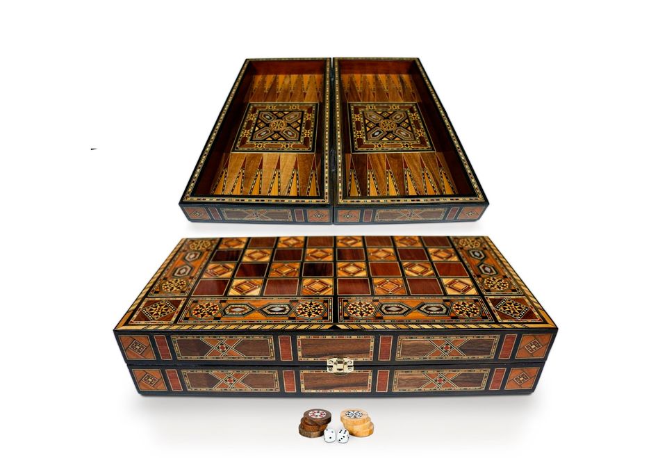 40 cm Holz Backgammon/Schachspiel Brett inkl.HolzSteine&Figuren in Hamburg