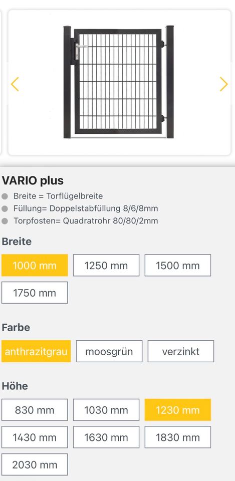 Tor Tür 1,09m Breit alle Höhen 868 Anthrazit Doppelstabmattenzaun in Gittelde