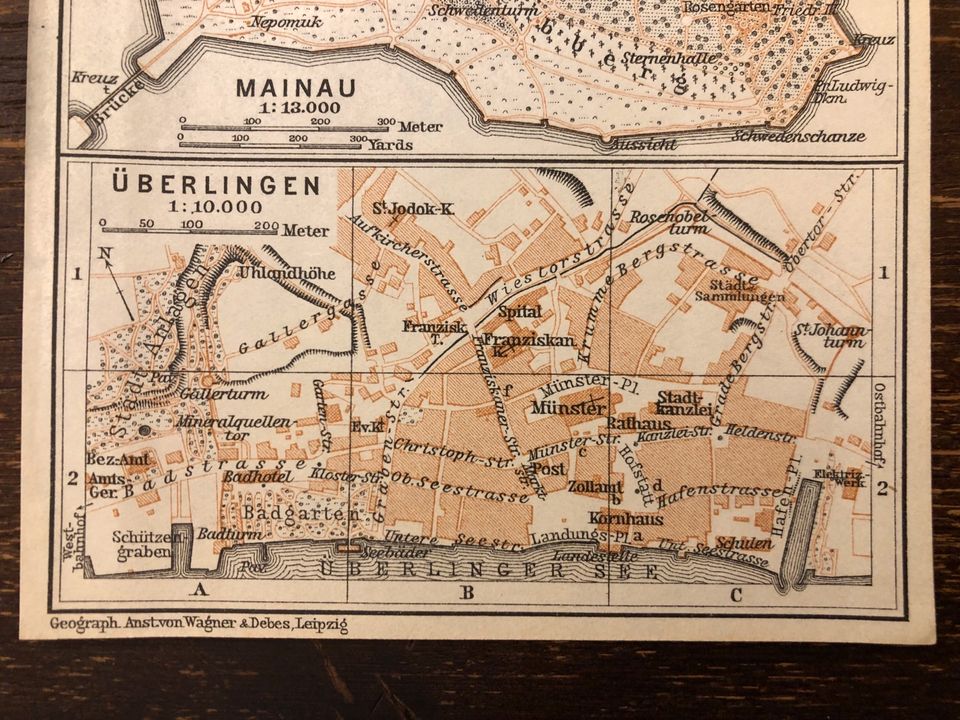 Um 1910: Stadtplan Friedrichshafen, Mainau, Überlingen Landkarte in Feldafing