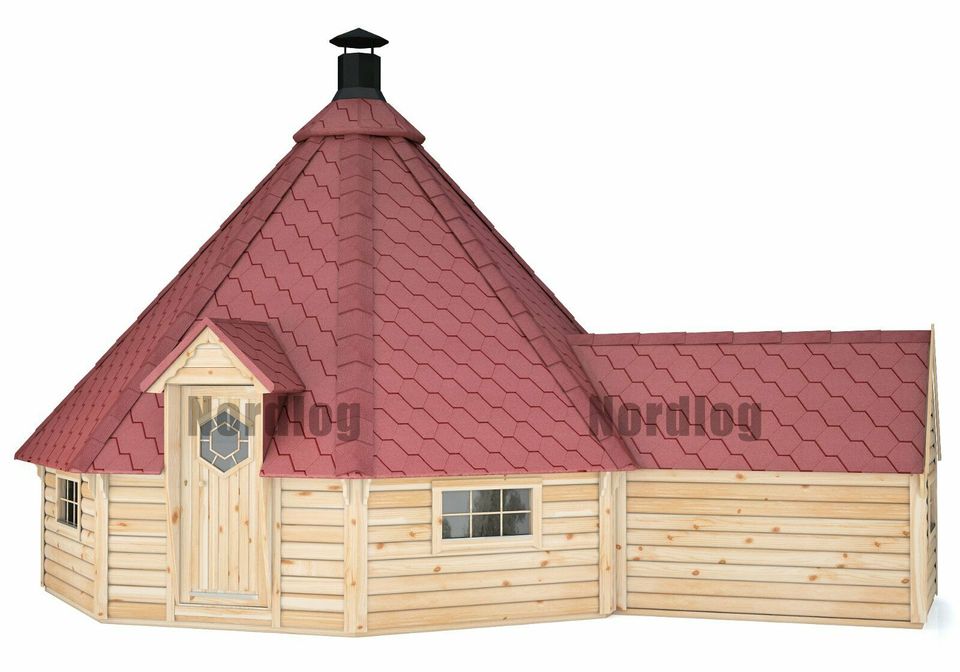 NordLog Grillkota 25,0m² mit 2,5m Anbau - Grillhaus Gartenhaus in Weil der Stadt