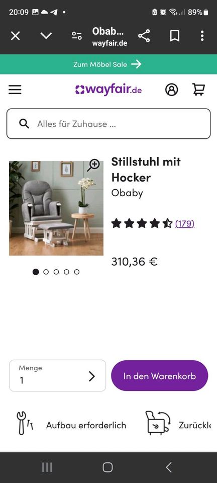 Schaukelstuhl Stillstuhl Relaxsessel mit Hocker in Idstein