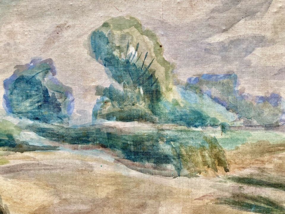 Älteres original Aquarell Bild AM UFER DER LESUM Rolf Heidenreich in Bremen