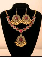 Bollywood Indisch Schmuckset Halskette Ohrringe Rot Gold Hessen - Biebesheim Vorschau