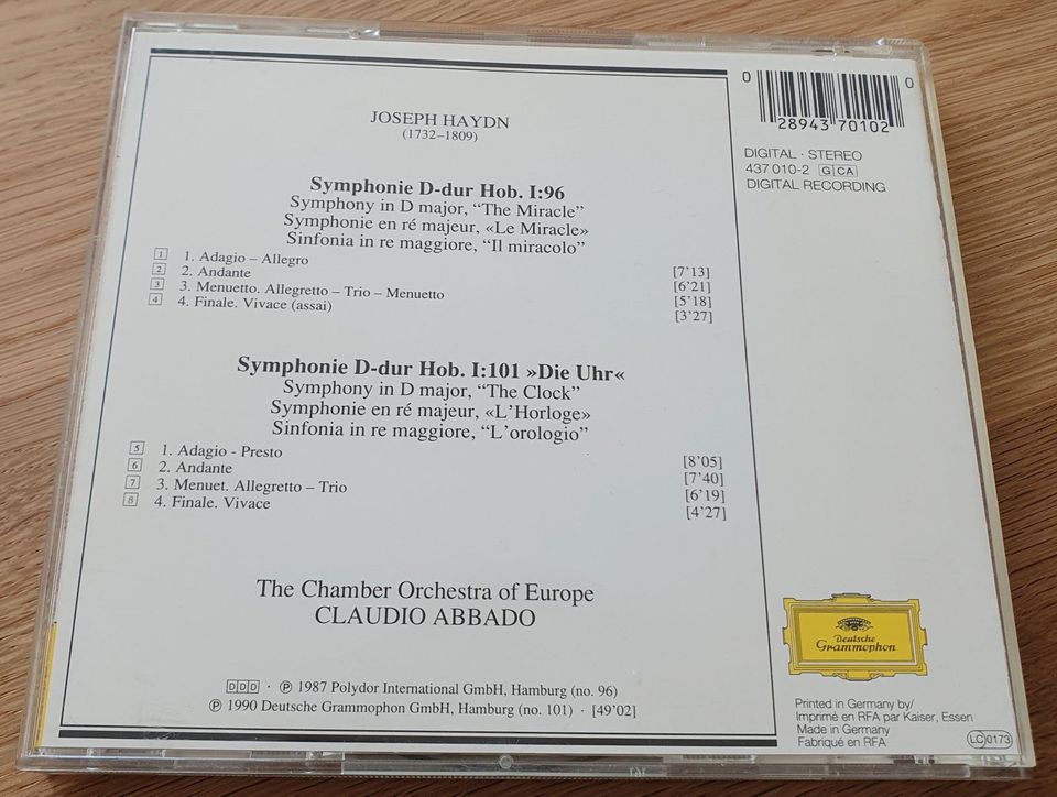 CD Joseph Haydn - Symphonies/Symphonien 96, 101 - Claudio Abbado in Kochel am See