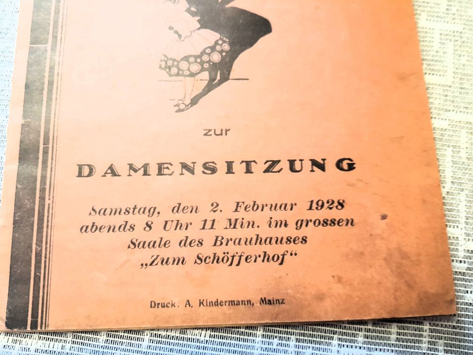 Altes Liederheft zur Damensitzung 2. Februar 1928 Zum Schöfferhof in Budenheim