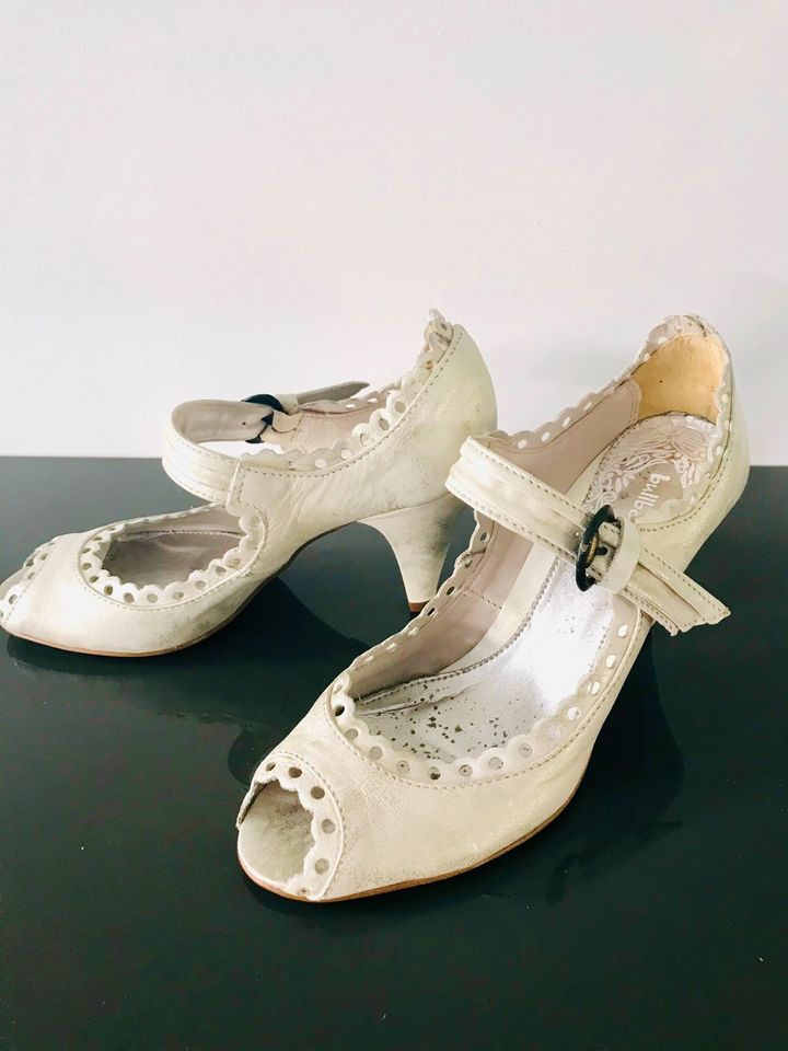 Pumps Sandalette 39 BULLBOXER Creme Silber Leder Peeptoe in Darmstadt