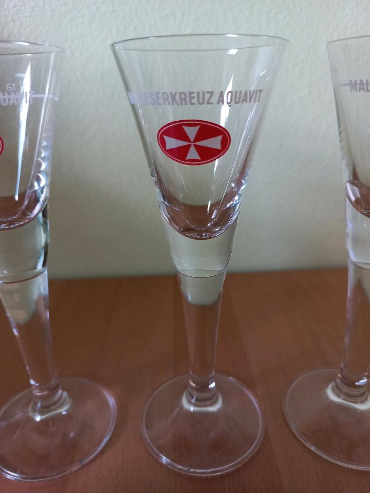 5 Schnaps-Gläser Malteserkreuz Aquavit 2 cl in Langenfeld