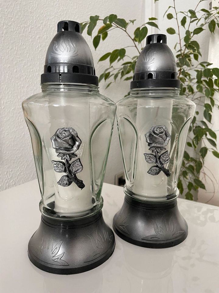 NEU ⭐ 2x GRABKERZE KERZENHALTER Windlicht Glas Rose 30cm Friedhof in Berlin