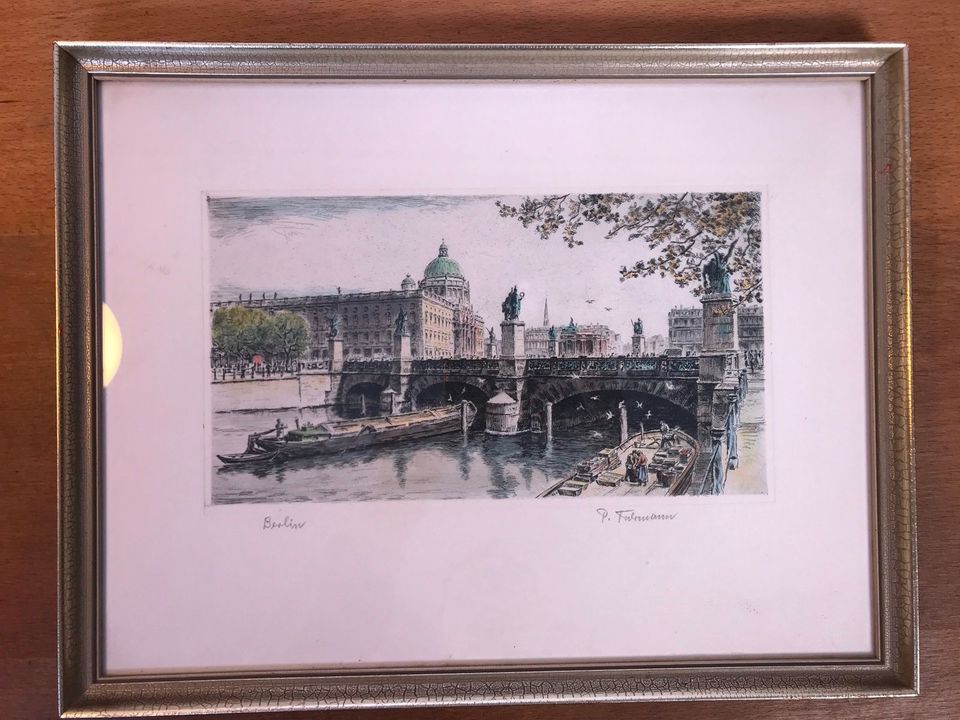 Orig Farb Radierung Berlin 50er Paul Fuhrmann StadtSchloß Brücke in Hamburg