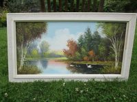 Altes Ölgemälde "Schwäne auf See", signiert, 92x51 cm Niedersachsen - Barnstorf Vorschau