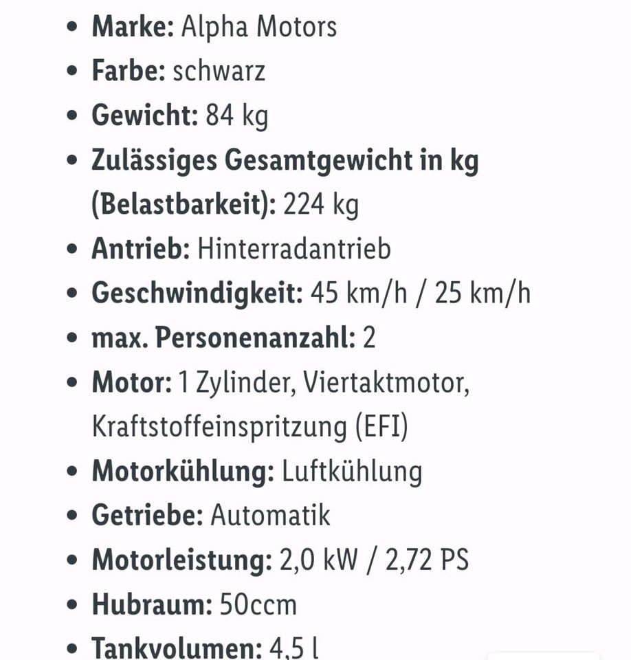 Roller 50ccm Alpha Motors 45 km/h für Bastler! in Leipzig