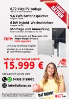 Winteraktion! Schlüsselfertige 6,72 kWp Photovoltaik-, PV-Anlage 420 W Glas-Glas Module mit Wechselrichter + 9,6 kWh Batteriespeicher + Unterkonstruktion + Montage & Anmeldung Niedersachsen - Weener Vorschau