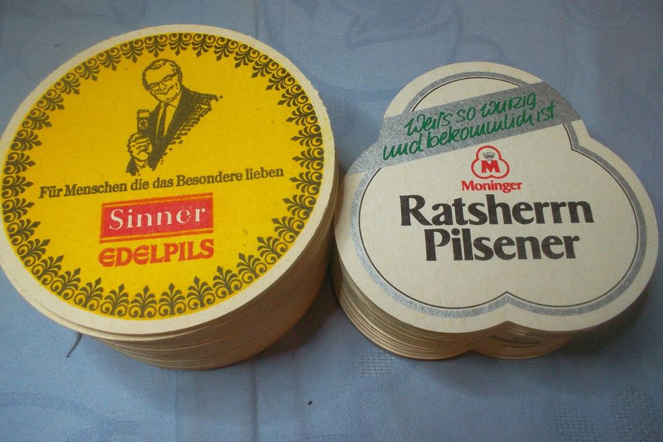 Bierdeckel Karlsruher Brauereien, Sinner und Moninger in Dettenheim