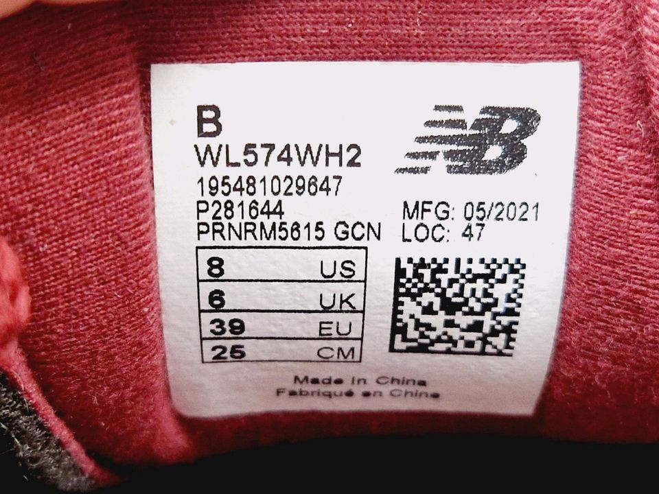 New Balance 574 Rot Pink Gr. 39/ 550 576 996 373 Top WL574WH2 in Worms