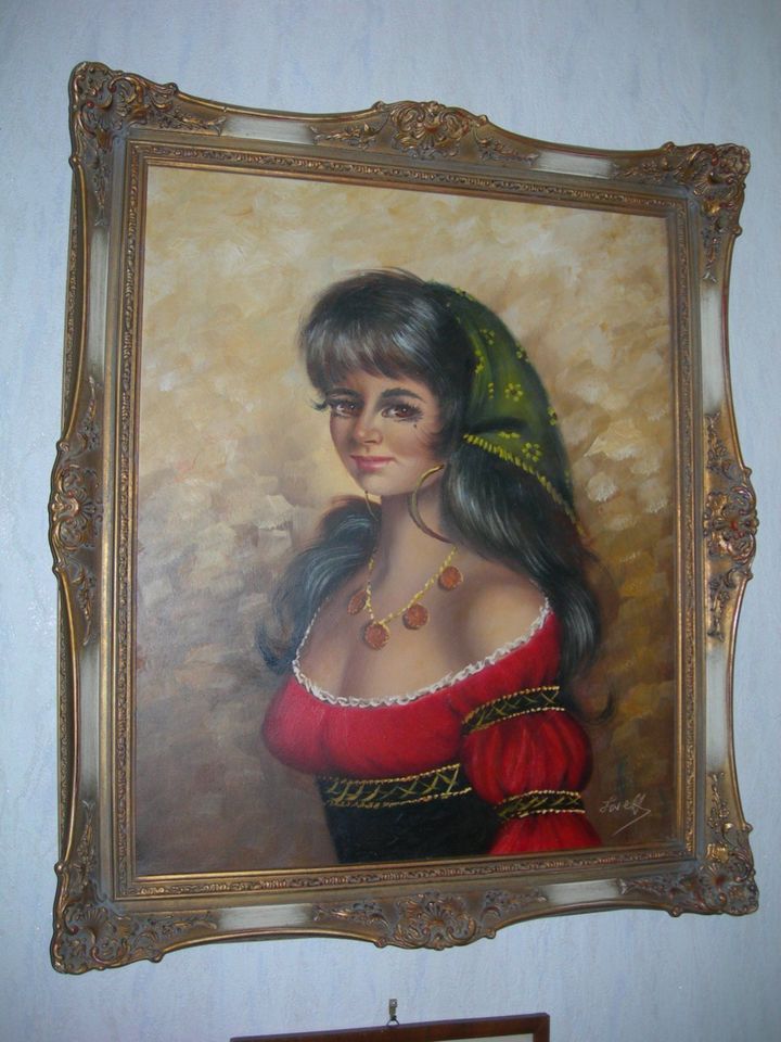 Ölbild von Lorett "Junge schwarzhaarige Frau" - mit Rahmen in Mainz