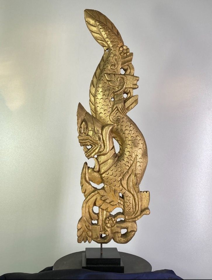 Naga Drache Buddha Holzfigur Skulptur Schnitzerei Gold in Barsbüttel