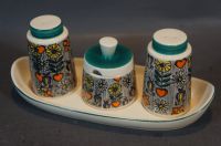 Vintage Goebel Keramik Menage Pfeffer & Salz + Senf Set ~1960er Düsseldorf - Eller Vorschau