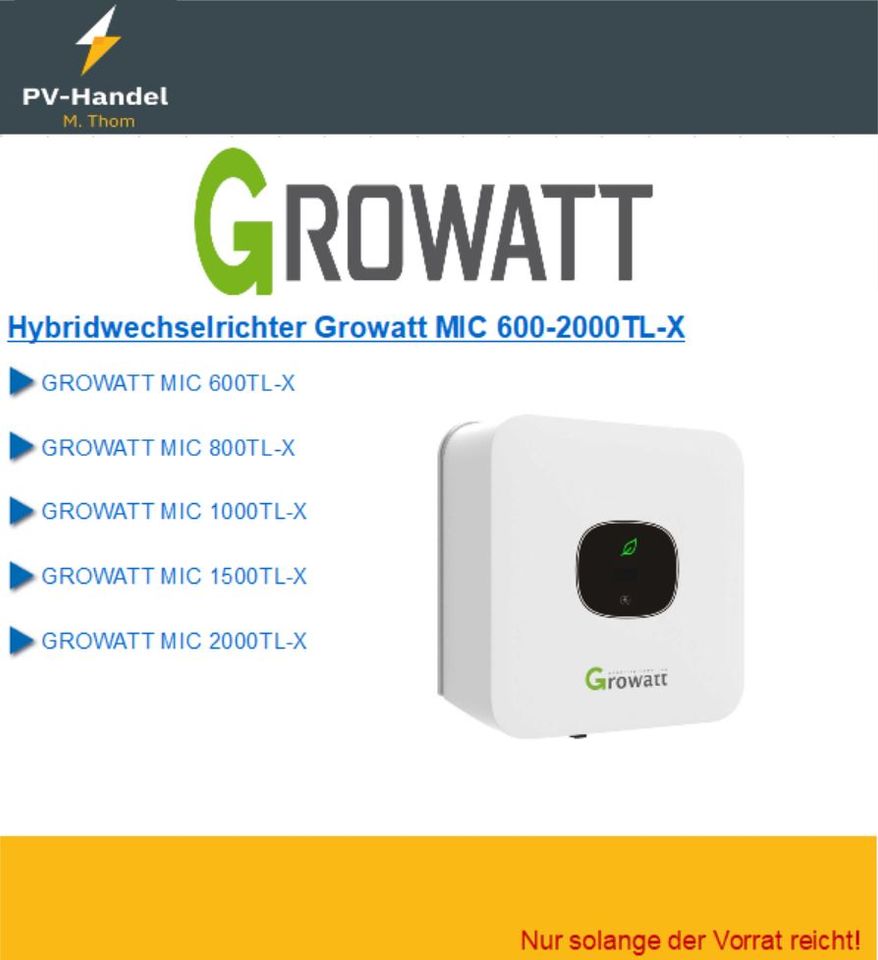 ab 209€ GROWATT MIC 600TL-X 600W 800TL-X 800W 1000TL-X 1000W 1500TL-X 1500W 2000TL-X 2000W WECHSELRICHTER BALKONKRAFTWERK PV ANLAGE PHOTOVOLTAIK in Dahlewitz