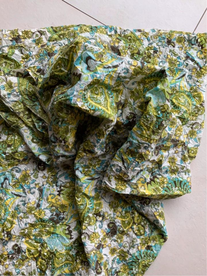 Sommer Stoff knitter crinkle Blumen Baumwolle grün gelb türkis in Holzwickede