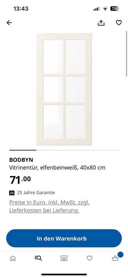 Ikea Bodbyn Küche Front Vitrine Vitrinenfront Elfenbein weiß in Rodenbach