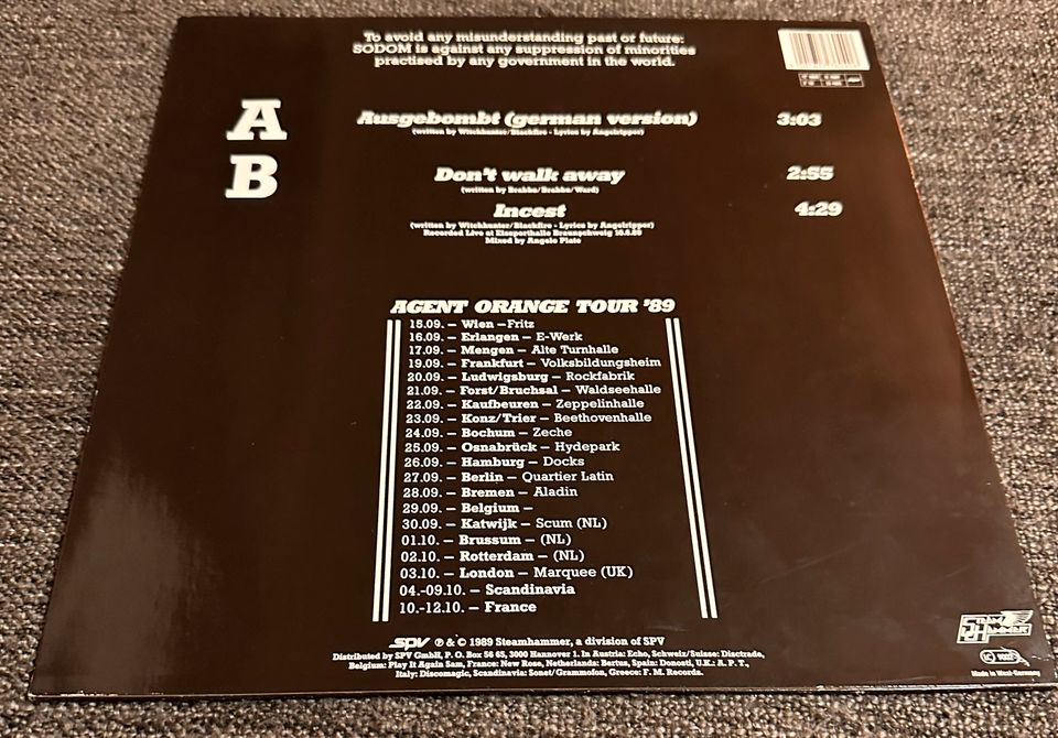 Sodom Ausgebombt LP, Vinly 1989 Steamhammer, Trash Metal in Schöne Aussicht, Gem Masburg