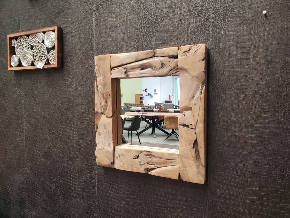 Wandspiegel 50cm Natur Teak Wurzelholz Unikat Holz Spiegel Bad in Bad Schwartau
