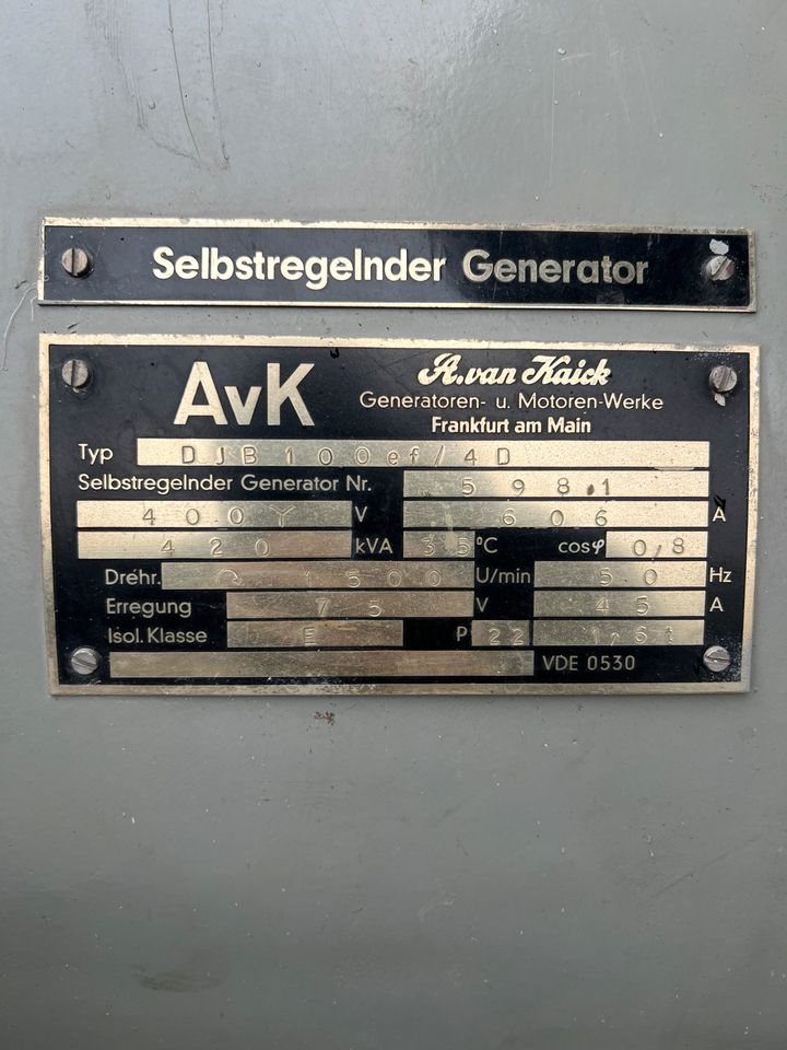 Notstromaggregat Deutz 420 KVA Stromaggregat Generator BF12M712 in Dänischenhagen