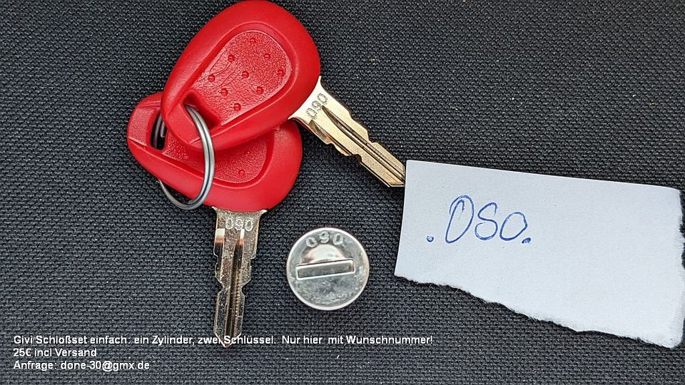 Givi Schlüsselset Schließung  Wunschnummer 1 Zylinder 2 Schlüssel in Senden