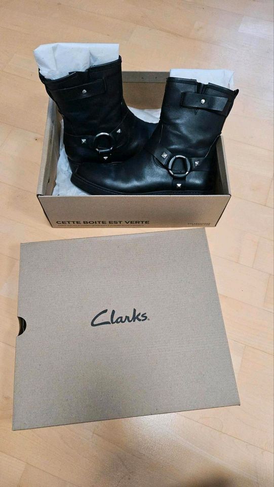 Clarks Biker Boots Schuhe Stiefel Stiefelette Leder schwarz 37.5 in Heinsberg