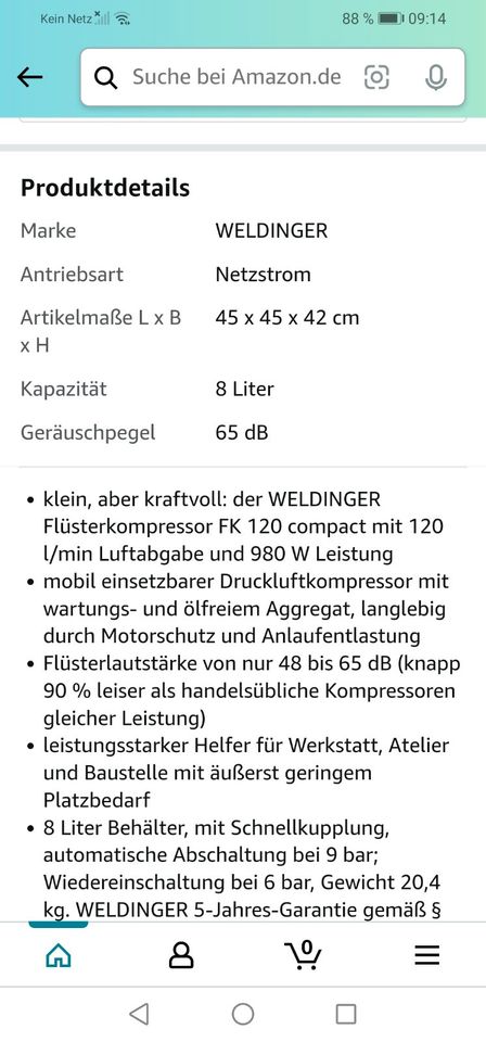 Weldinger Flüsterkompressor FK 120 kompakt - NEU in Dienethal