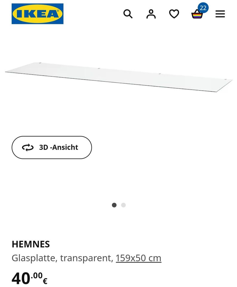 IKEA HEMNES GLASPLATTE TRANSPARENT 159X50CM in Wiehl