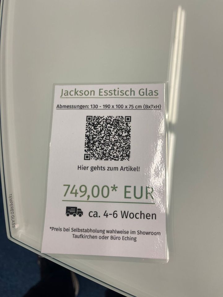 Jackson Esstisch ausziehbar Ø 130-190 Super White Glas Edelstahl in Taufkirchen Vils