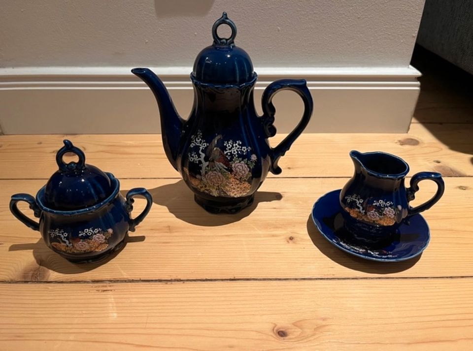 Blaues Teeservice Kobaltblau Pfau japanisches Porzellan Vintage in Wadersloh