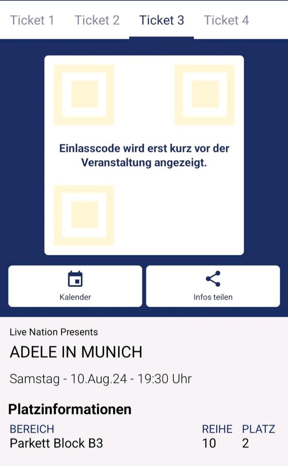 4 Konzertkarten für Adellle in München B3 in Würzburg