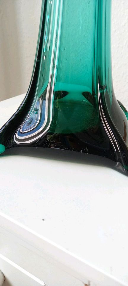 Large Petrol Green Glass Floor Vase / Vintage Decor 70s in Meißen