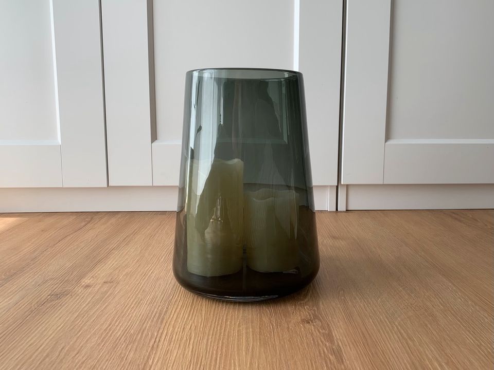 Vase Windlicht Laterne Glas grau 28cm +LED Kerzen m.Fernbedienung in München