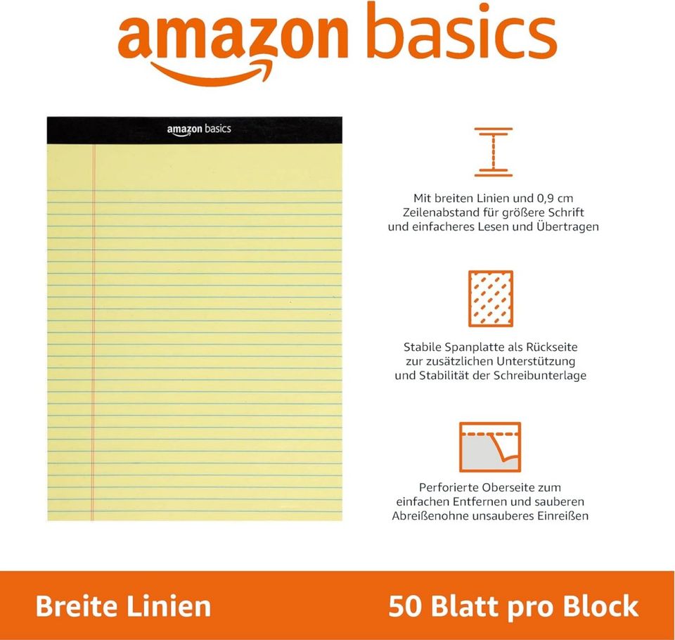 VAmazon Basics Legal/breit liniert 50 Blatt pro Pad, 21.59 cm x 2 in Körle