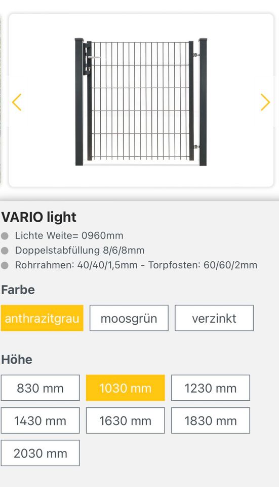 Tor Tür 1m Breit alle Höhen 868 Anthrazit Doppelstabmattenzaun in Gittelde