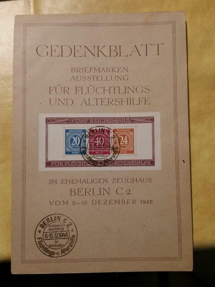 Gedenkblatt,Briefmarken-Ausstellung f.Flüchtlings-und Altershilfe in Auerbach in der Oberpfalz