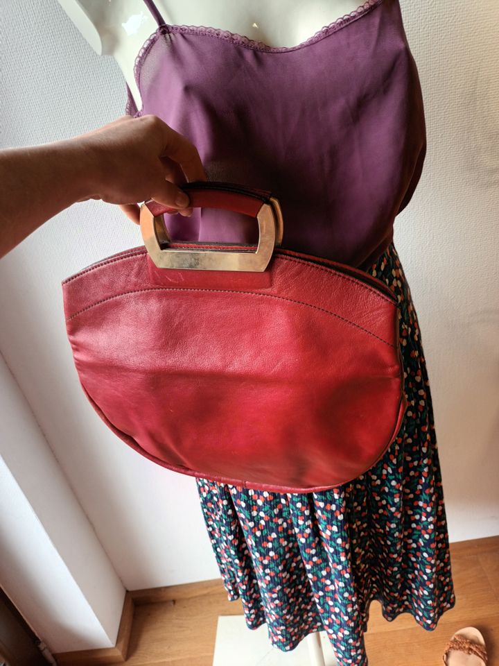 Vintage roter Leder Shopper Handtasche in Werdohl