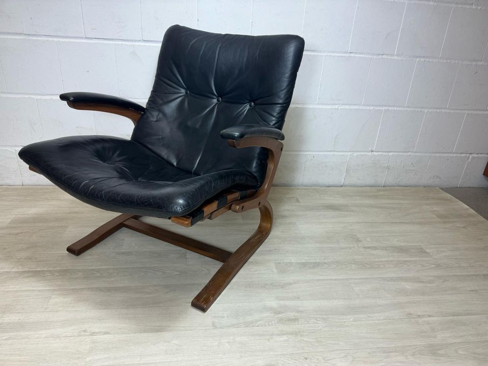 Vintage Teak Sessel Leder Norwegen 70er Rykken Rybo 60er in Delmenhorst