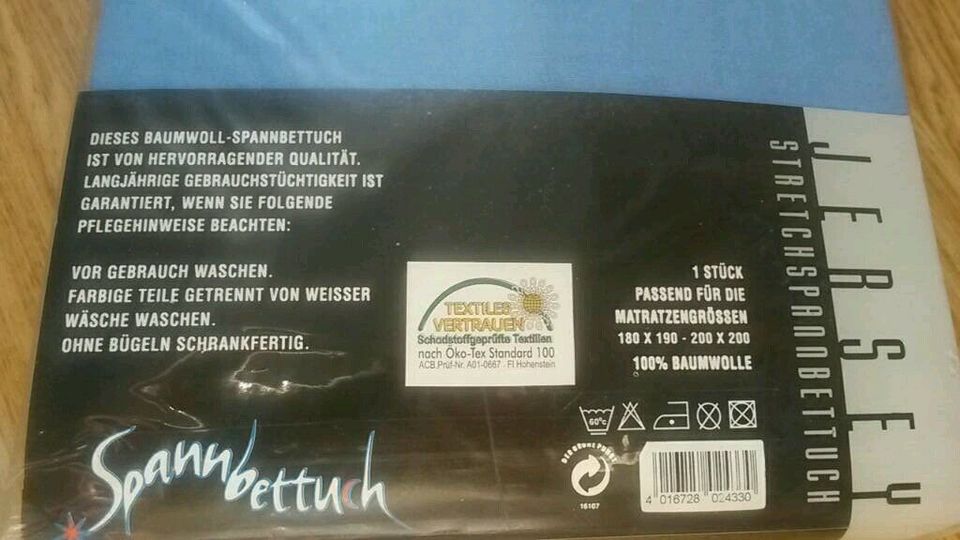 Jersey Stretchspannbettuch jeansblau180-200 x 200 cm, NEU! in Weidenbach