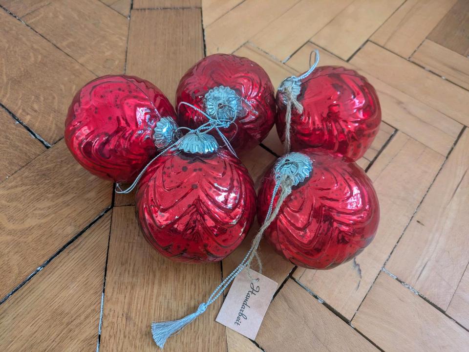 Set 5 Kugeln Christbaum im Stil Loberon Vintage rot XXL 10 cm in Hannover
