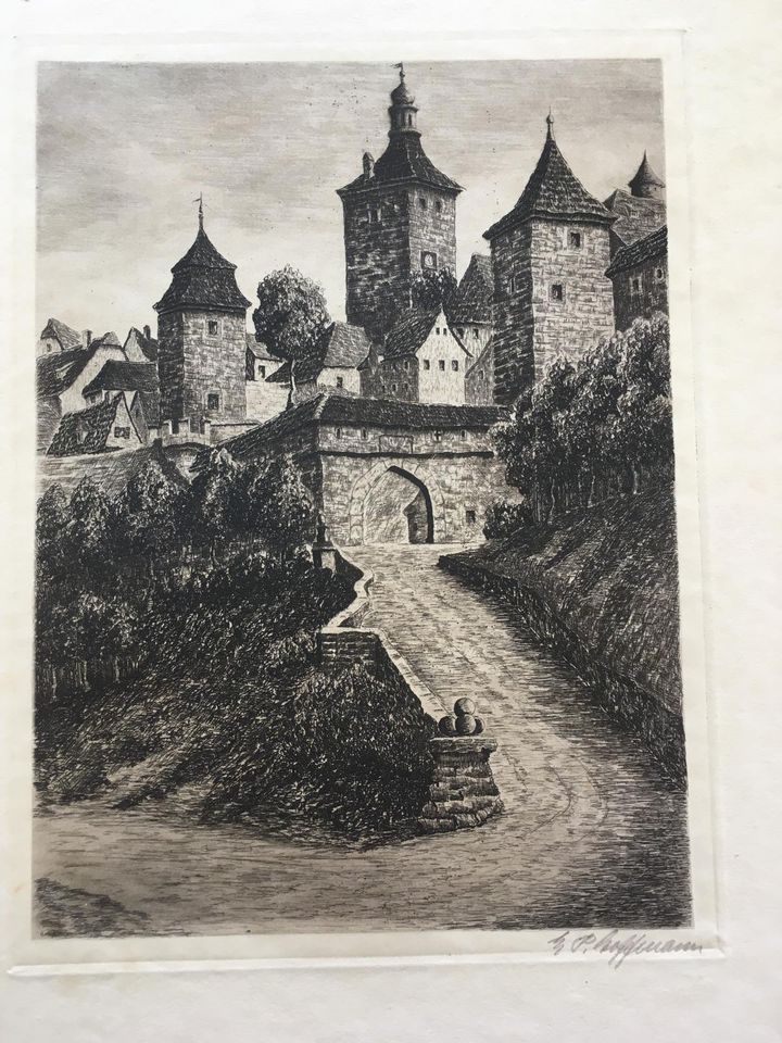 Original Radierung "Rothenburg" von E.P. Hoffmann, signiert in Idstein
