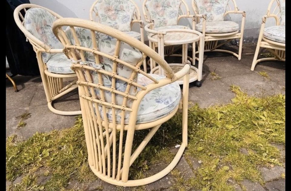 Wintergarten 7 Teilig Hochwertig Bambus Rattan Vintage 6 Sessel in Rodenberg