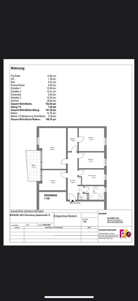 4,5 Zimmer Whng. RV Zentrum mit TG in Ravensburg