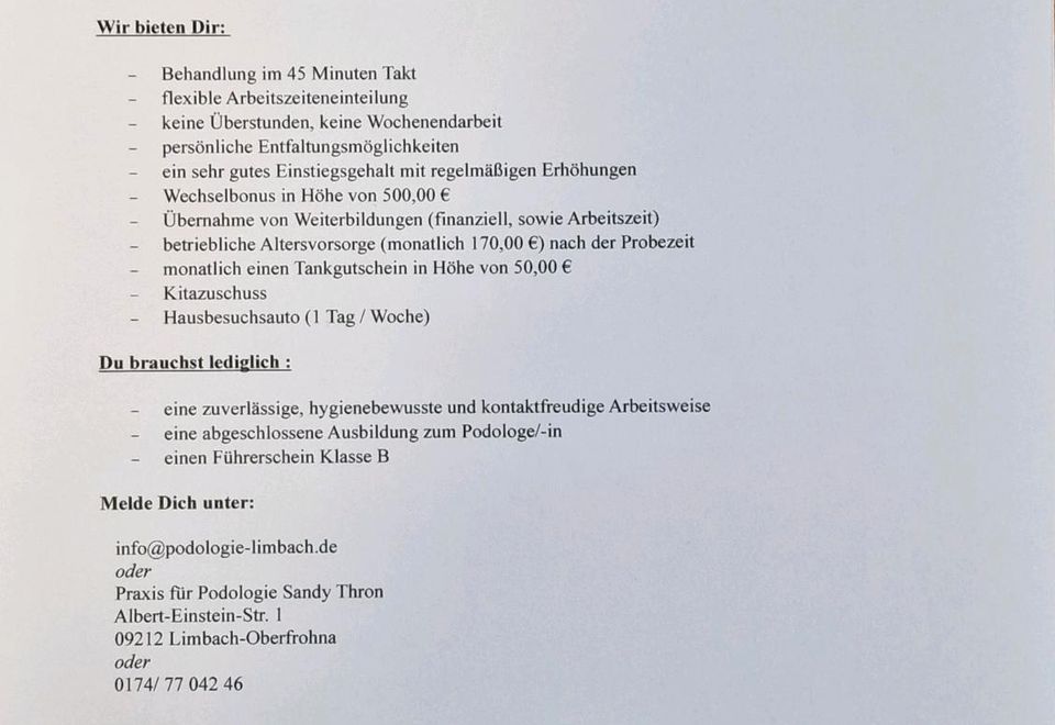 Podologin/ Podologe in Limbach-Oberfrohna