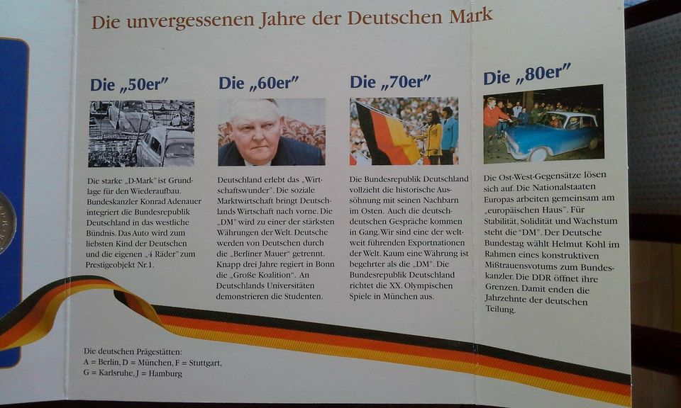 10-DM-Münze Silber: "50 Jahre D-Mark", Folder mit DM-Münzen in Bad Reichenhall