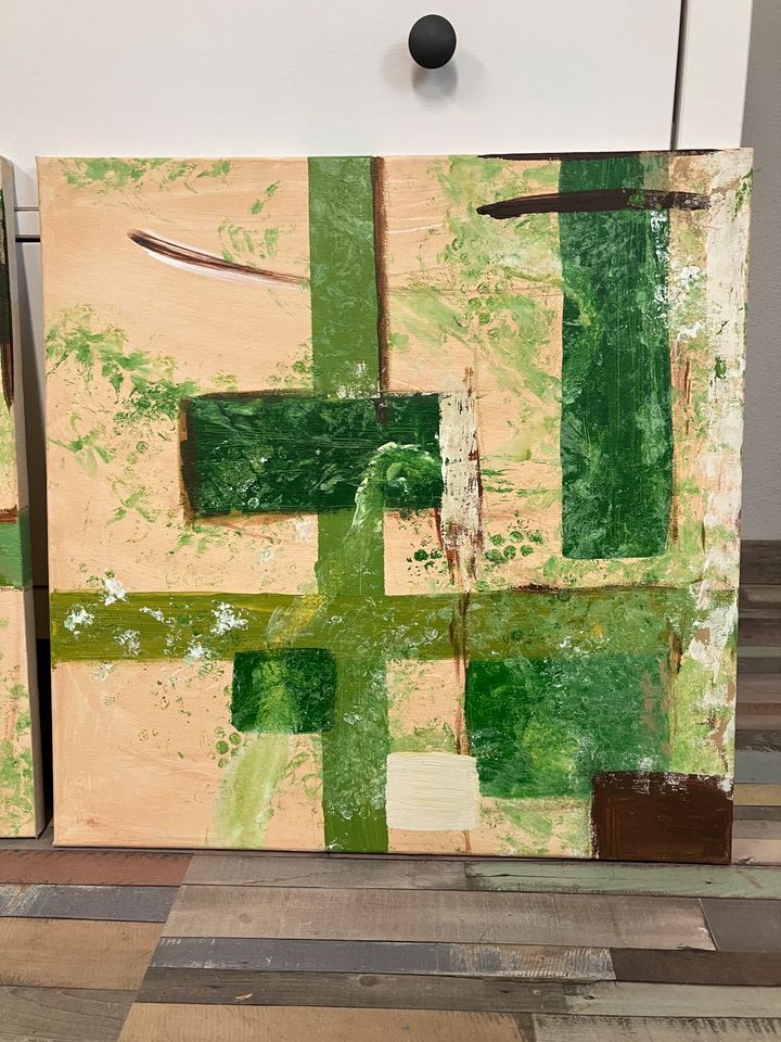 2 Bilder 50 x 50 cm abstrakt grün braun in Rimpar