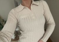 Na-kd Langarmshirt gerippt beige Creme Kragen Shirt Top 36 S Hessen - Gießen Vorschau